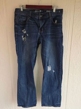 Seven7 Men's Straight Distressed Dark Blue Jeans, Size 32